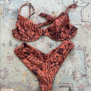 Skatie Terracotta and Black Patterned Bikini